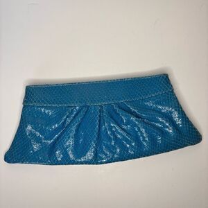 Lauren Merkin Womens Hinged Open Strapless Clutch Handbag Blue Turquoise